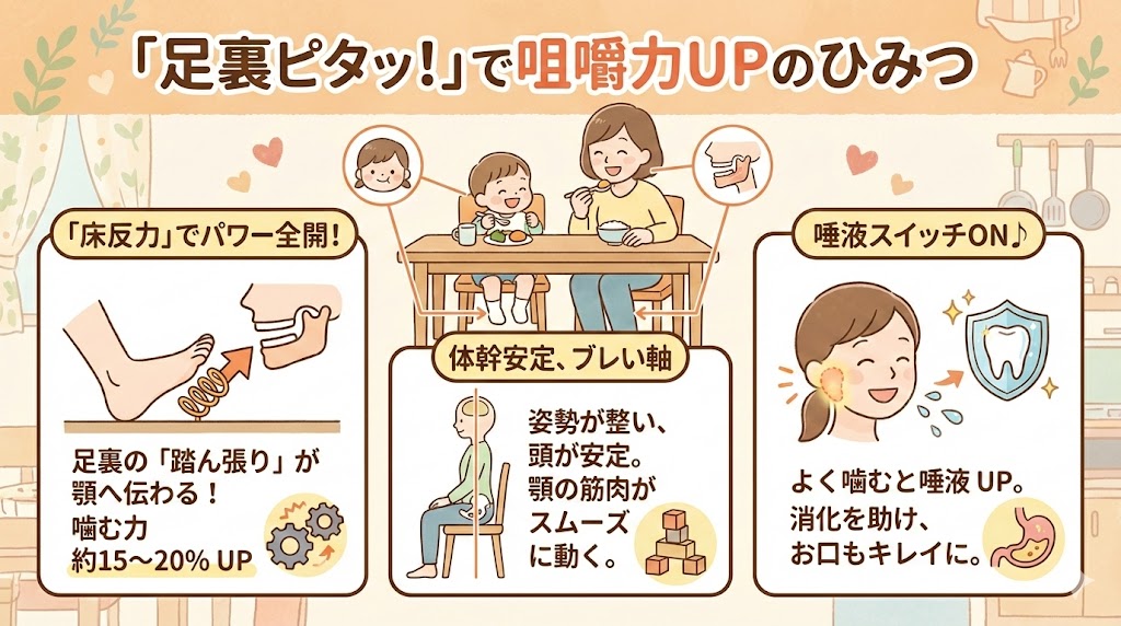 足裏をつけるだけで咀嚼力が20%アップする理由